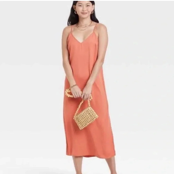 A New Day coral satin midi dress size XS NWT - Picture 1 of 5